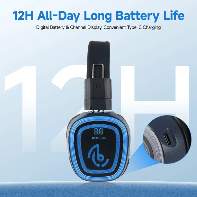 Alt view image 4 of 5 - Retekess TA004S Wireless Silent Disco Headphones, Silent Party Headsets
