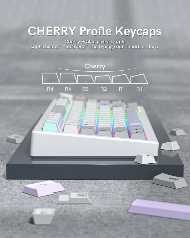 Alt view image 4 of 5 - Womier PBT Keycaps Set 143 Keys, Cherry Profile Custom Keycaps 60 65 75 100 Percent for 61/64/68/84/87/100/104/108 Dye Sub Retro Gaming Mechanical Keyboard, Gray Purple