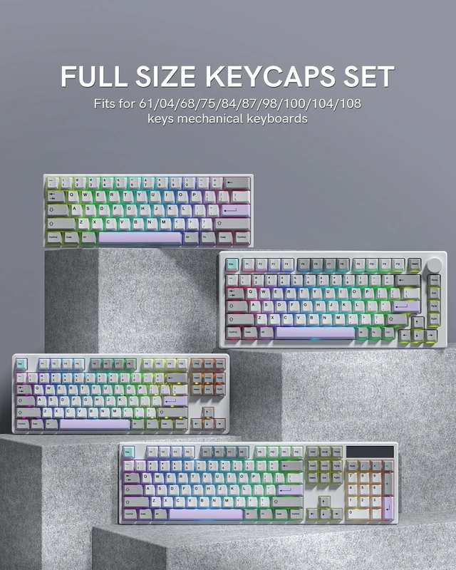 Alt view image 5 of 5 - Womier PBT Keycaps Set 143 Keys, Cherry Profile Custom Keycaps 60 65 75 100 Percent for 61/64/68/84/87/100/104/108 Dye Sub Retro Gaming Mechanical Keyboard, Gray Purple