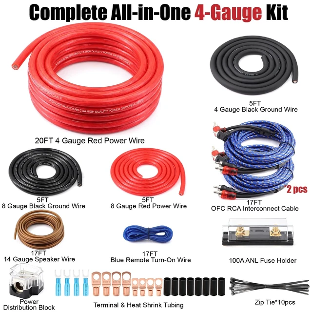 Alt view image 3 of 5 - 4 Gauge True Dual Amp Wiring Kit, 1000W Complete Car Audio Amplifier Installation Kit with 100A ANL Fuse, OFC RCA Cables,Speaker Wire & Distribution Block for High-Performance Stereo System
