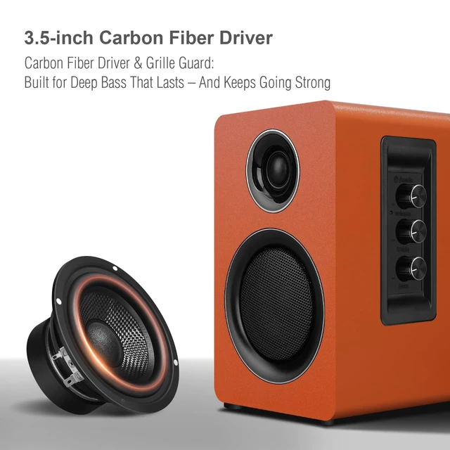 Alt view image 2 of 5 - Computer Speakers, Bluetooth 5.3, USB-C, AUX/RCA, 3.5-Inch Woofer, Orange