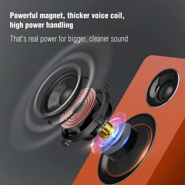 Alt view image 3 of 5 - Computer Speakers, Bluetooth 5.3, USB-C, AUX/RCA, 3.5-Inch Woofer, Orange