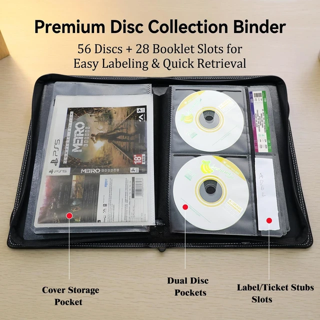 Alt view image 3 of 5 - PUTNATRUE CD DVD Storage Binder 3 Pack, Holds 168 Discs and 84 Booklets with Tag Slots, Portable Media Disc Organizer for Blu ray, Music, Video Games, Home Collection and Car (Black Pages)