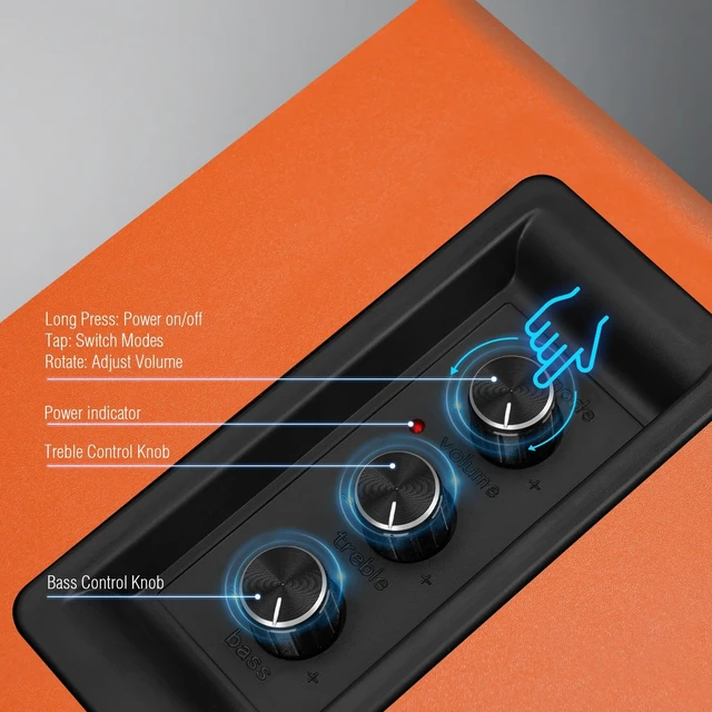 Alt view image 4 of 5 - Computer Speakers, Bluetooth 5.3, USB-C, AUX/RCA, 3.5-Inch Woofer, Orange