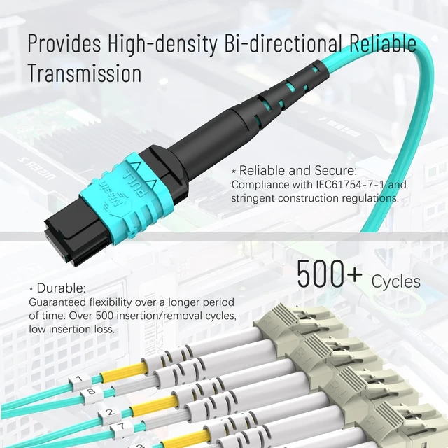 Alt view image 3 of 5 - 3.3 ft Nissin Japan MTP/MPO to 8 x LC Fiber Fanout Cable OM3 TypeB LSZH