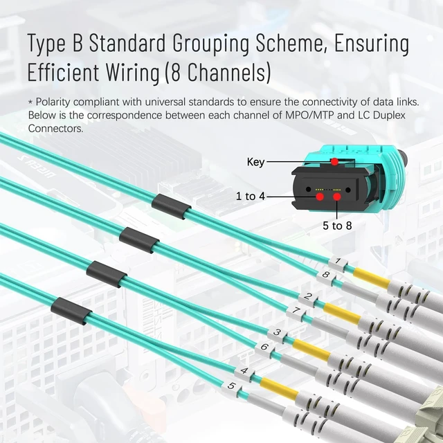 Alt view image 4 of 5 - 3.3 ft Nissin Japan MTP/MPO to 8 x LC Fiber Fanout Cable OM3 TypeB LSZH