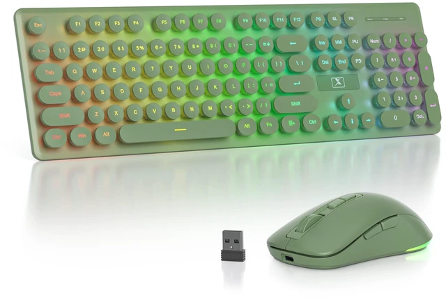 Main image of Owpkeenthy Cute Wireless Keyboard and Mouse Backlit, Rechargeable Full-Sized Keyboard with Number Pad Quiet Typewriter 2.4G Plug and Play, Auto Sleep for Home Office(Dark Green)