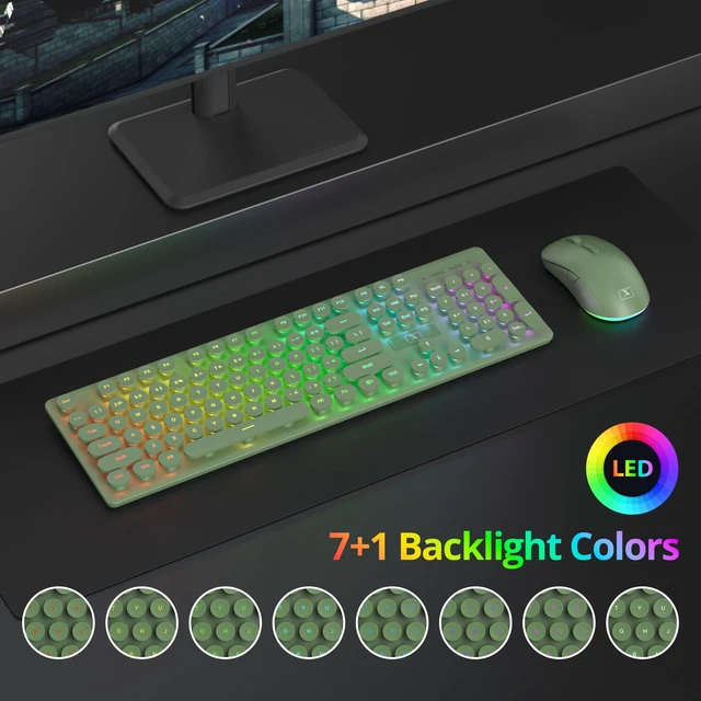 Alt view image 2 of 5 - Owpkeenthy Cute Wireless Keyboard and Mouse Backlit, Rechargeable Full-Sized Keyboard with Number Pad Quiet Typewriter 2.4G Plug and Play, Auto Sleep for Home Office(Dark Green)