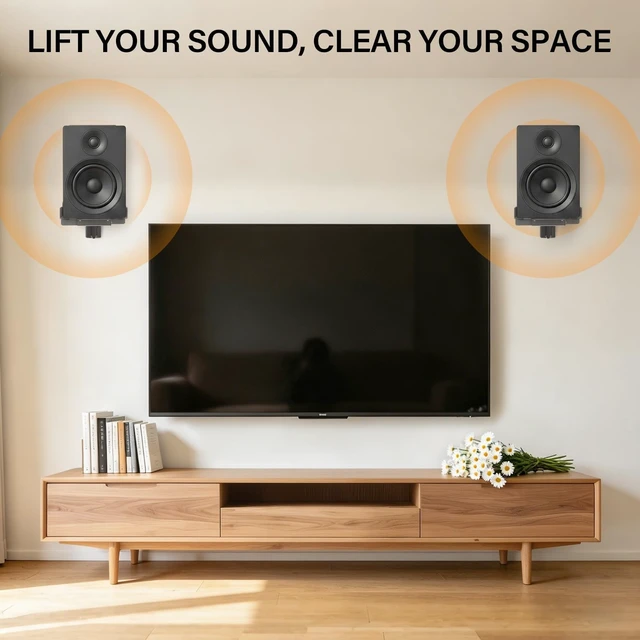 Alt view image 2 of 5 - JiffyPoint Speaker Wall Mounts,Adjustable Swivel & Tilt,55 Lbs,1Pair Black
