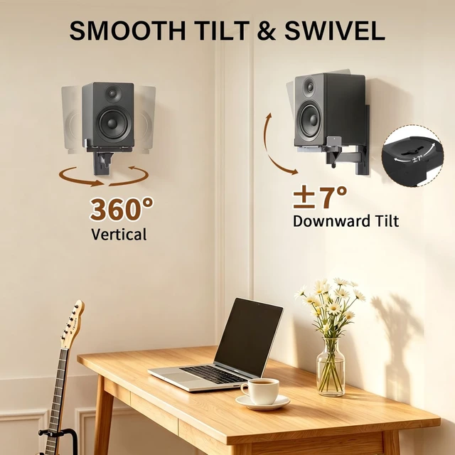 Alt view image 3 of 5 - JiffyPoint Speaker Wall Mounts,Adjustable Swivel & Tilt,55 Lbs,1Pair Black