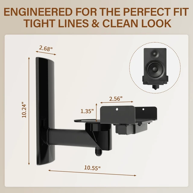 Alt view image 5 of 5 - JiffyPoint Speaker Wall Mounts,Adjustable Swivel & Tilt,55 Lbs,1Pair Black
