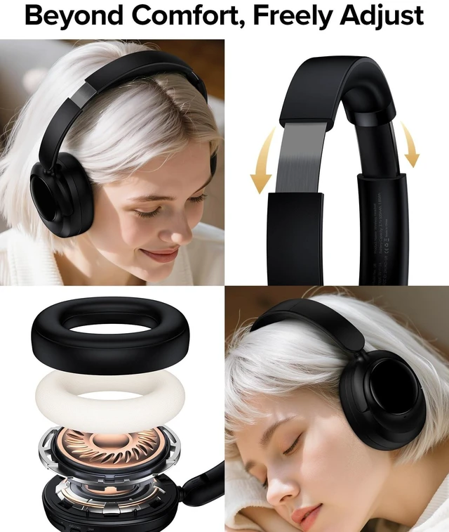 Alt view image 5 of 5 - Active Noise Cancelling Headphones,120H Playtime Bluetooth 6.0 Over Ear Headphones with Hi-Res Audio & 5-Mic ENC Calls, 360 Surround Sound Wireless Headphones Foldable Headset for Travel Carbon
