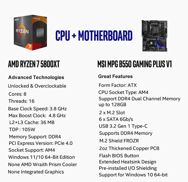 Alt view image 2 of 5 - Micro Center AMD 5800XT Processor with MSI MPG B550 Gaming Plus Motherboard