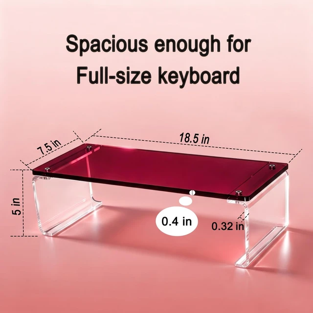 Alt view image 2 of 5 - GRASS BROOK Acrylic Monitor & Laptop Stand Riser L18.5 x H5, Burgundy