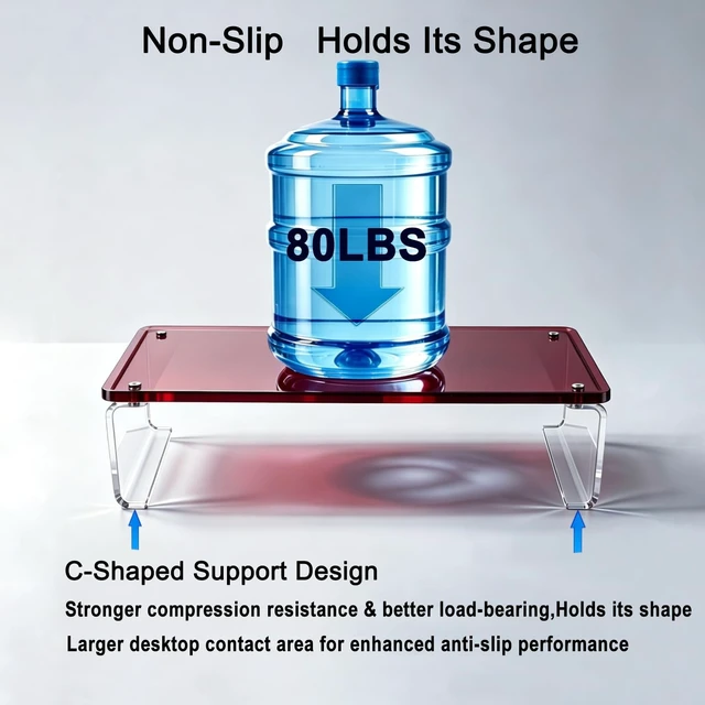 Alt view image 3 of 5 - GRASS BROOK Acrylic Monitor & Laptop Stand Riser L18.5 x H5, Burgundy