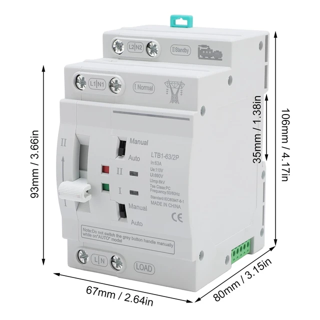 Alt view image 2 of 5 - Automatic Transfer Switch 2 Pole 110V 50ms DIN Rail