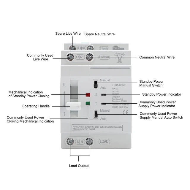 Alt view image 3 of 5 - Automatic Transfer Switch 2 Pole 110V 50ms DIN Rail