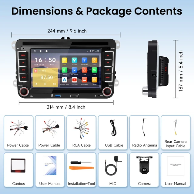 Alt view image 3 of 5 - Car Stereo Upgrade for Volkswagen Golf Jetta Passat Tiguan, 7-Inch Touchscreen VW Car Radio with Wireless Carplay Android Auto, FM RDS Radio, Bluetooth, Factory Controls