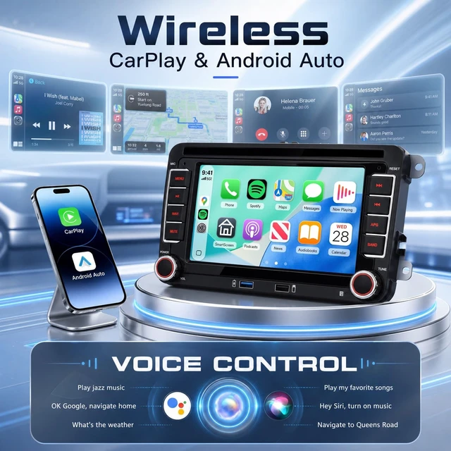 Alt view image 4 of 5 - Car Stereo Upgrade for Volkswagen Golf Jetta Passat Tiguan, 7-Inch Touchscreen VW Car Radio with Wireless Carplay Android Auto, FM RDS Radio, Bluetooth, Factory Controls