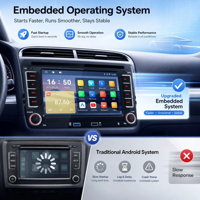 Alt view image 5 of 5 - Car Stereo Upgrade for Volkswagen Golf Jetta Passat Tiguan, 7-Inch Touchscreen VW Car Radio with Wireless Carplay Android Auto, FM RDS Radio, Bluetooth, Factory Controls