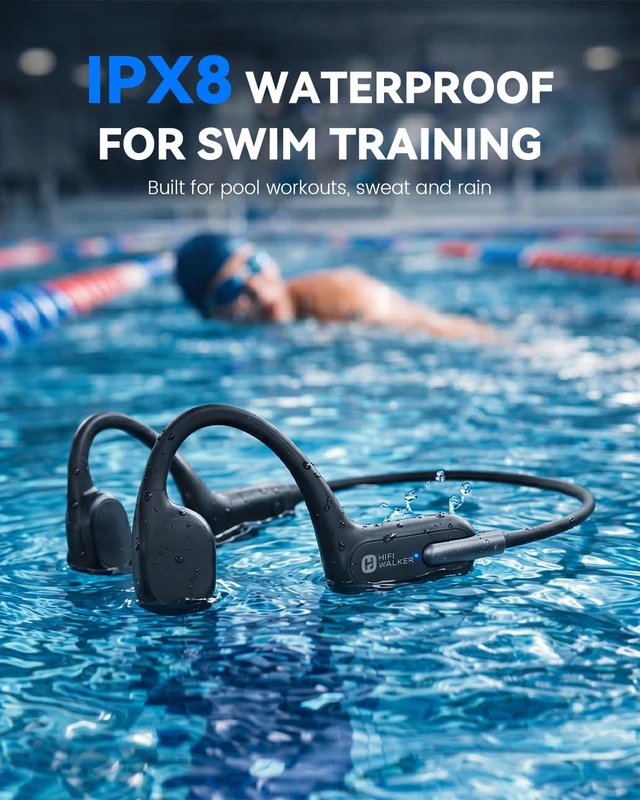 Alt view image 3 of 5 - HIFI WALKER Bone Conduction Headphones for Pool and Outdoor Sports, Open-Ear Waterproof Headphones with Built-in MP3 and Bluetooth