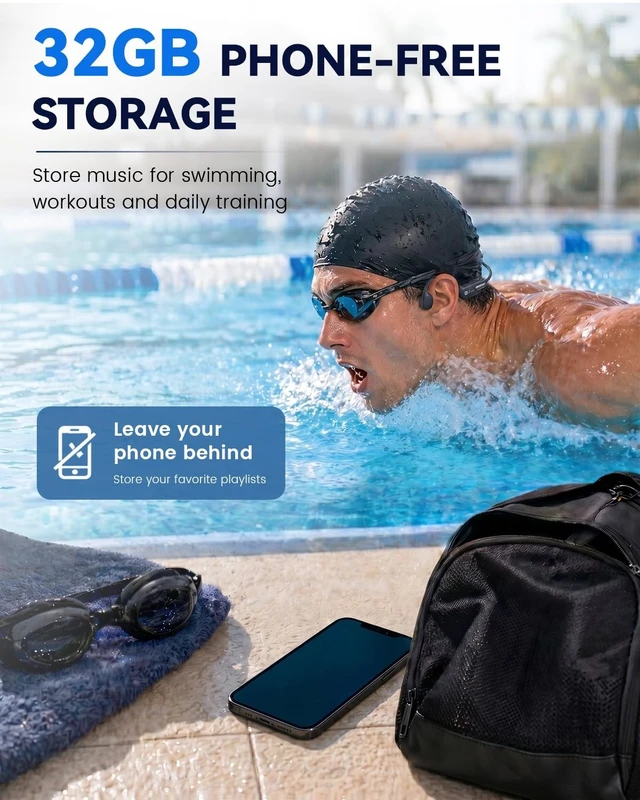 Alt view image 4 of 5 - HIFI WALKER Bone Conduction Headphones for Pool and Outdoor Sports, Open-Ear Waterproof Headphones with Built-in MP3 and Bluetooth
