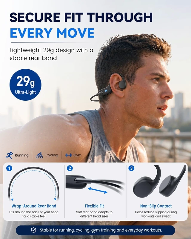 Alt view image 5 of 5 - HIFI WALKER Bone Conduction Headphones for Pool and Outdoor Sports, Open-Ear Waterproof Headphones with Built-in MP3 and Bluetooth
