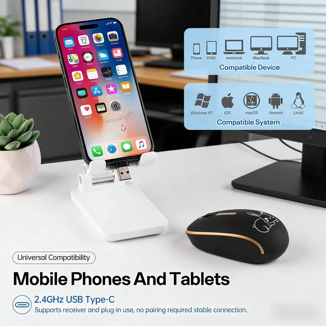Alt view image 4 of 5 - Samudgate Wireless Bluetooth Mouse - Dual Mode 5.2 + 2.4GHz USB-A & Type-C Battery Powered, Compatible with MacBook Air/Pro, Windows Laptops, PC, Tablets & Smartphones - for iOS 13+, macOS, And
