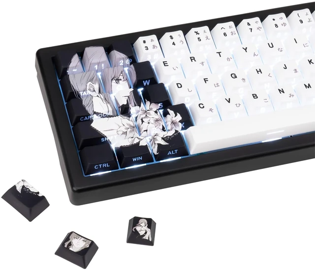 Main image of JOLINTAL Black and White Japanese Shine Through Keycaps for Gaming Keyboard