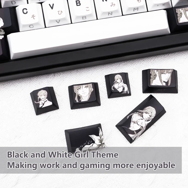 Alt view image 5 of 5 - JOLINTAL Black and White Japanese Shine Through Keycaps for Gaming Keyboard