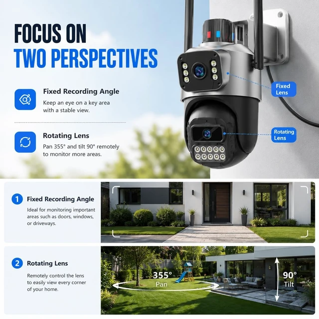 Alt view image 2 of 5 - GUOANVISION Outdoor Camera, Dual Lens PTZ 6MP Security Camera Outdoor (Grayish-Black)