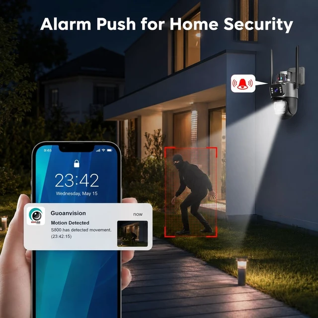 Alt view image 4 of 5 - GUOANVISION Outdoor Camera, Dual Lens PTZ 6MP Security Camera Outdoor (Grayish-Black)