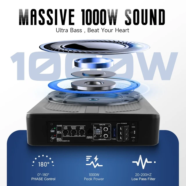 Alt view image 2 of 5 - Driauto 1000W 10" Slim Under Seat Powered Car Subwoofer and Amp Package