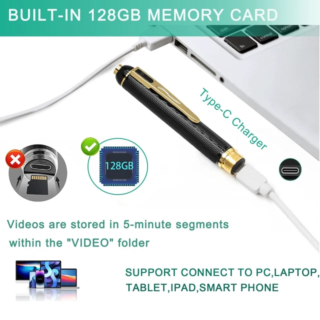 Alt view image 4 of 5 - QETATIY 128G Security Camera Pen, 1080P Spy Camera with 300 Minutes Long Battery Life-Mini Pocket Cameras for Home, Office