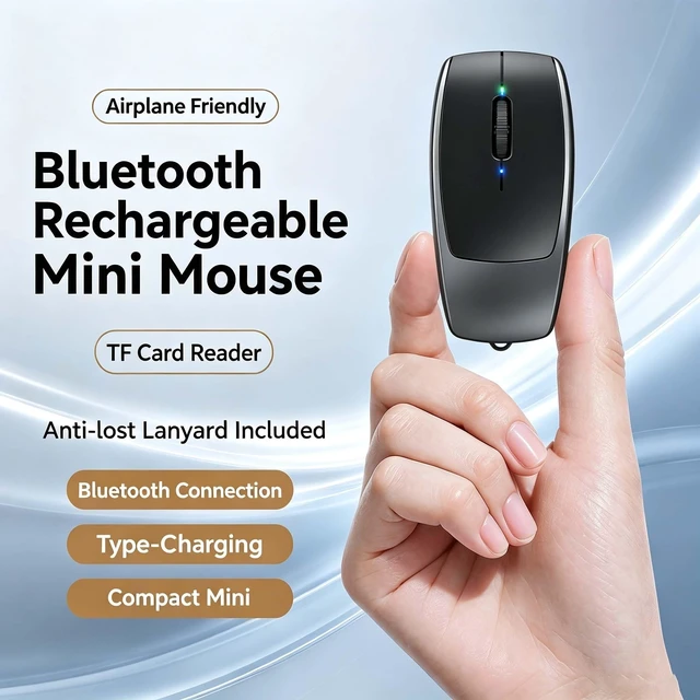 Alt view image 3 of 5 - 2-in-1 Mini Wireless Bluetooth Mouse & TF Card Reader(Up to 2TB),USB-C Rechargeable Silent Pocket-Sized 30g Compact Travel Finger Mice,for PC Laptop MacBook iPad Tablet,Office Trip Home Use-Gre