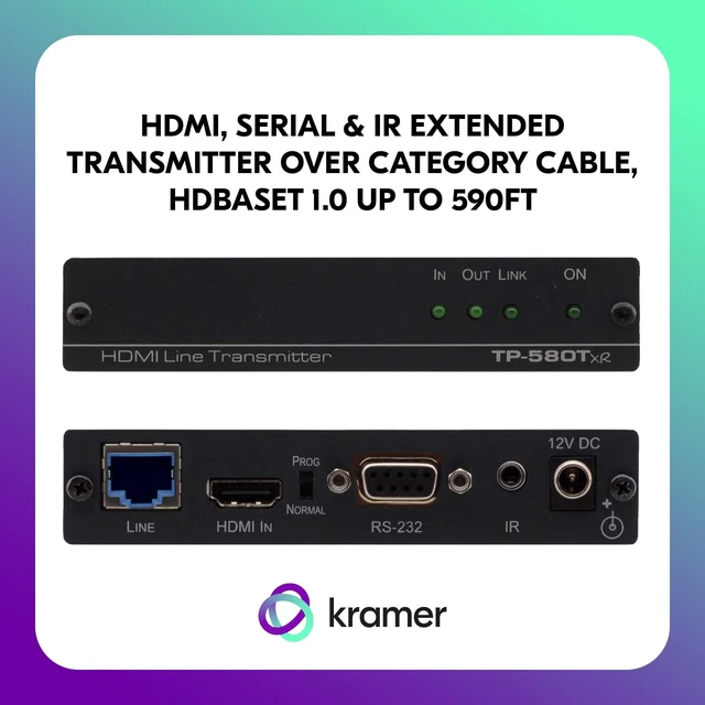Alt view image 2 of 4 - Kramer TP-580TXR HDBaseT 1.0 Transmitter & Receiver Set HDMI over CAT Cable, 4K@60Hz, Up to 590 ft