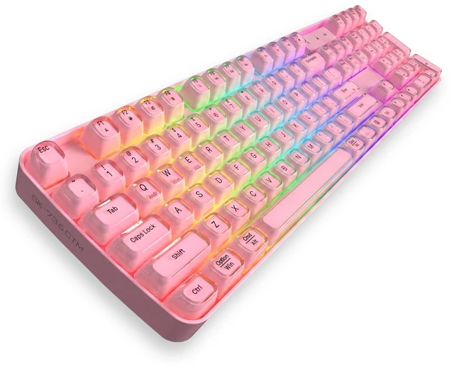 Main image of Lomiluskr RGB Arc Wireless Keyboard, BT/2.4G/Wired Tri-Mode, Full Size Crystal Texture Translucent Jelly Keycaps, 2000mAh Rechargeable, Compatible with PC/Notebook/Tablet/Smartphone (Pink)
