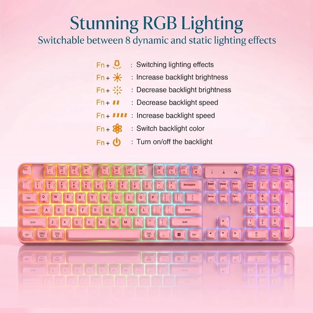 Alt view image 4 of 5 - Lomiluskr RGB Arc Wireless Keyboard, BT/2.4G/Wired Tri-Mode, Full Size Crystal Texture Translucent Jelly Keycaps, 2000mAh Rechargeable, Compatible with PC/Notebook/Tablet/Smartphone (Pink)
