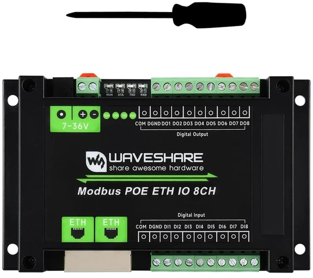 Main image of KLAYERS Industrial 8-Channel Ethernet Input/Output Module with Modbus RTU/TCP and PoE Support