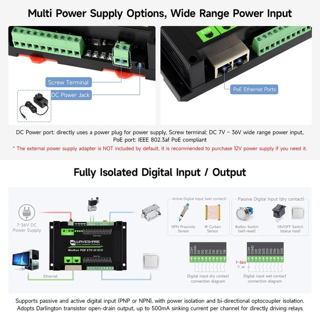 Alt view image 5 of 5 - KLAYERS Industrial 8-Channel Ethernet Input/Output Module with Modbus RTU/TCP and PoE Support