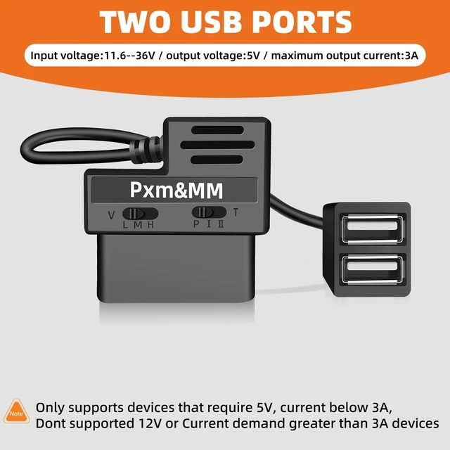 Alt view image 3 of 5 - for Garmin Dash Cam Constant Power Cable,OBD-II Adapter Cable with Two USB Ports for Car Charging,24/7 Power Supply Mode,Collision Detection Mode,Adjustable Battery Drain Shut-Off,Output 5V/3A