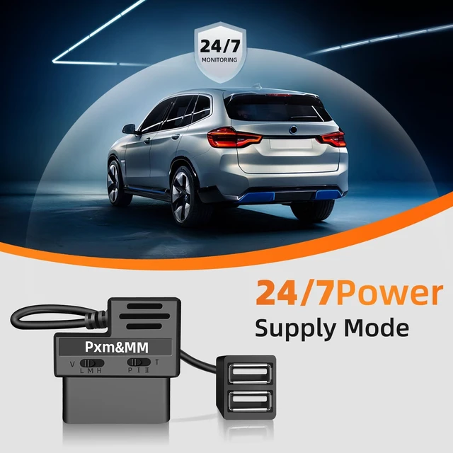 Alt view image 4 of 5 - for Garmin Dash Cam Constant Power Cable,OBD-II Adapter Cable with Two USB Ports for Car Charging,24/7 Power Supply Mode,Collision Detection Mode,Adjustable Battery Drain Shut-Off,Output 5V/3A