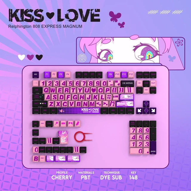 Alt view image 4 of 5 - TITANNATION Kiss & Love Gaming Keycaps, 151-Key PBT 5-Sided Dye-Sublimated Keycap Set, Cherry Profile, Full Layout Support for 60% 75% 100% MX Mechanical Keyboards