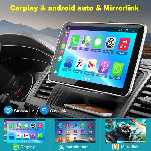 Alt view image 4 of 5 - 10 Inch Single Din Car Stereo Wireless CarPlay Android Auto Rotatable Touchscreen Android CarPlay Radio Bluetooth FM GPS Navigation WiFi Car Audio Receiver Head Unit QLED Screen+Rear Camera, 4G