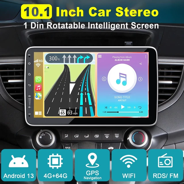 Alt view image 3 of 5 - 10 Inch Single Din Car Stereo Wireless CarPlay Android Auto Rotatable Touchscreen Android CarPlay Radio Bluetooth FM GPS Navigation WiFi Car Audio Receiver Head Unit QLED Screen+Rear Camera, 4G