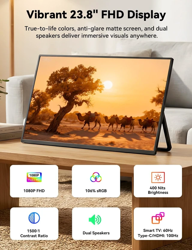 Alt view image 2 of 5 - Portable Smart TV, 23.8" 1080P 2-in-1 Rolling TV & Monitor, VESA Compatible