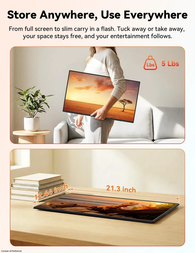 Alt view image 5 of 5 - Portable Smart TV, 23.8" 1080P 2-in-1 Rolling TV & Monitor, VESA Compatible