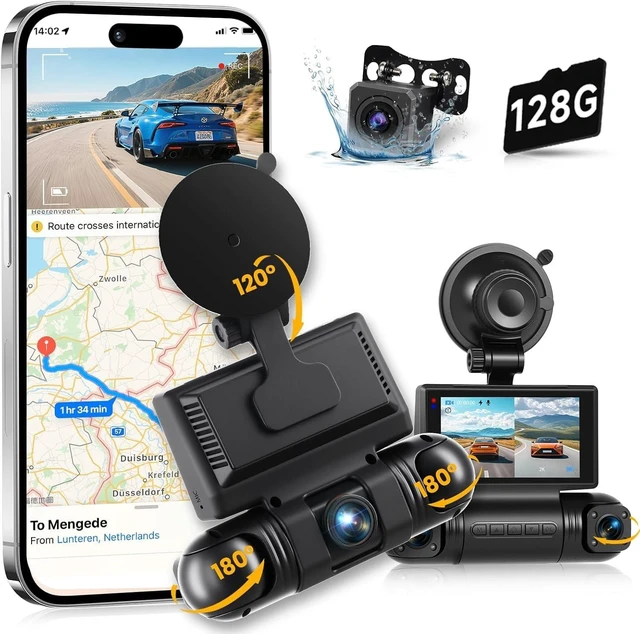 Main image of MAHVEC 4 Channel Dash Cam with 360 View - Front/Rear/Inside/Left/Right, Built-in WiFi & G-Sensor, Night Vision, 24/7 Parking Mode Monitoring, Free 128GB SD Card, Dash Camera for Cars