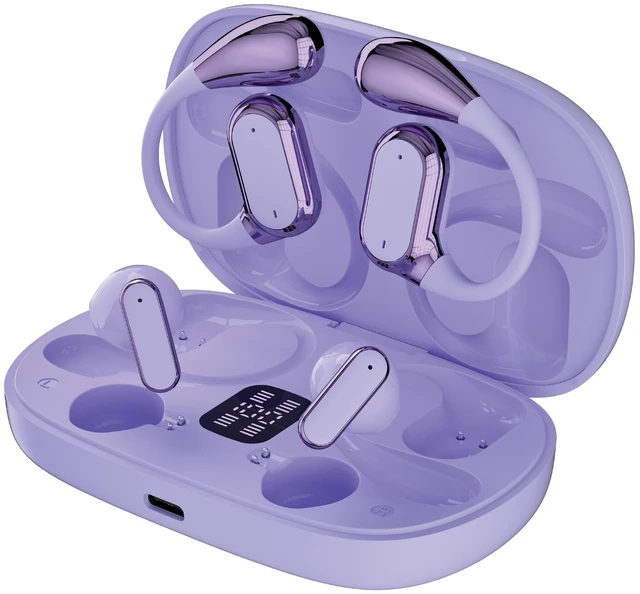 Alt view image 2 of 5 - RCA EarSwitch 4in1 Duo TWS Wireless Earbuds, Bluetooth 5.4 Open-Ear & in-Ear Headphones, Dual Earbud Sets in One Case, 20H Playtime, LED Display, Ultra Bass, Touch Control, Sport & Gym (Purple)