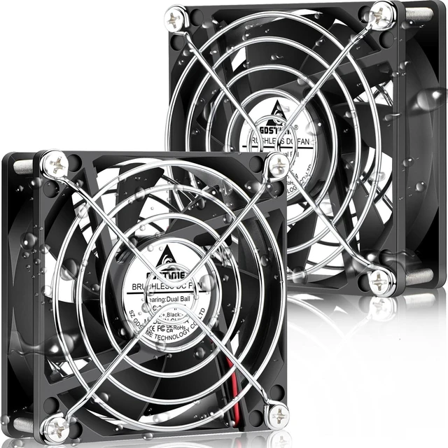 Main image of GDSTIME 24V DC Waterproof Fan 80mm x 25mm IP67 2-Pin Dual Ball Bearing 2Pcs